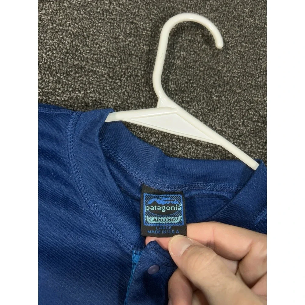 Vintage Patagonia Capilene USA Henley Snap‎ Button Base Layer Men Large Blue 80s